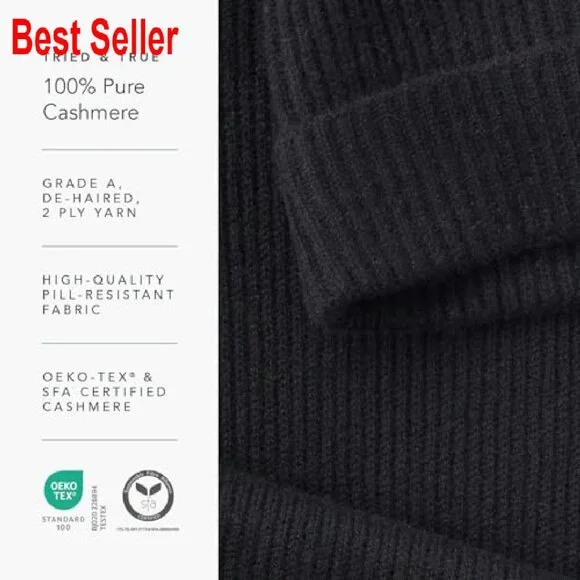 Men's 100% Pure Cashmere Ribbed Cuffed Hat Ultra Plush Classic